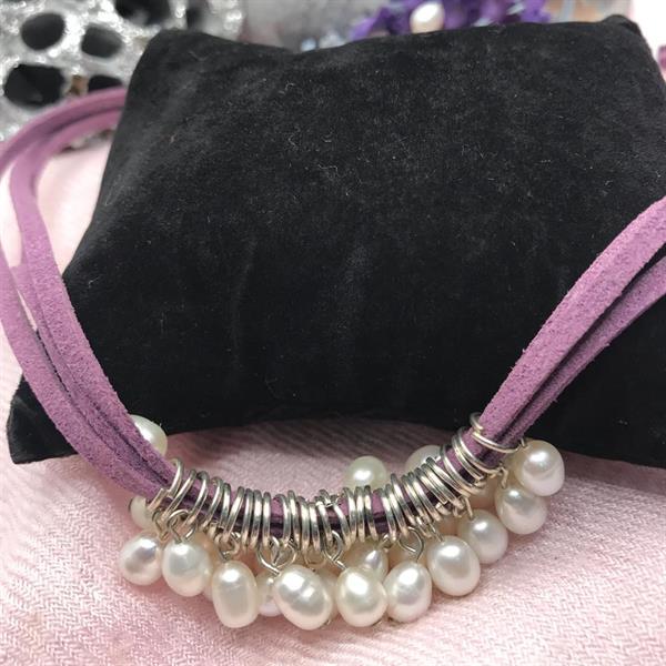 Pearl/Purple Leather Necklace