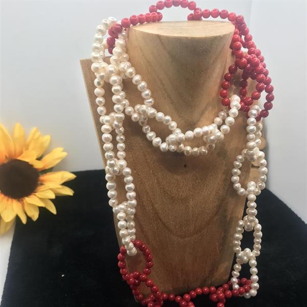 Red and White Pearl Necklace