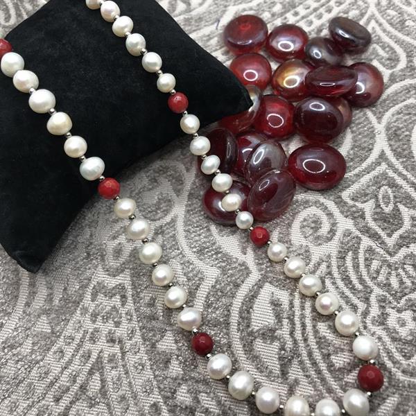 Silver, Pearl and Bamboo Coral Necklace