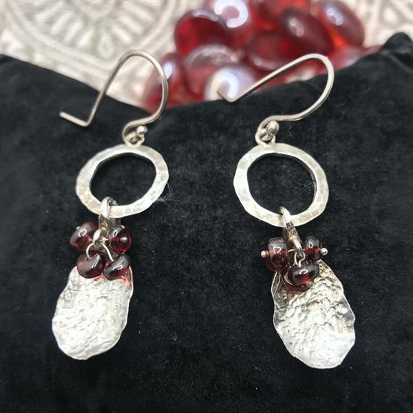 Silver/Garnet Long Drop Earrings