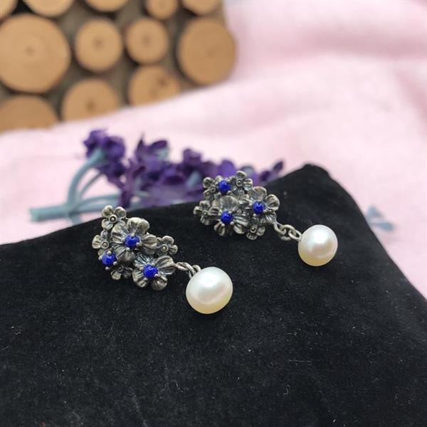 Silver, Lapis and Pearl Earrings