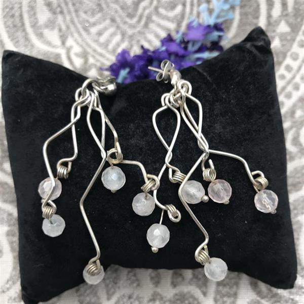 Silver/Rose Quartz Long Drop Earrings
