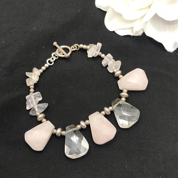 Silver/Rose Quartz T Bar Bracelet