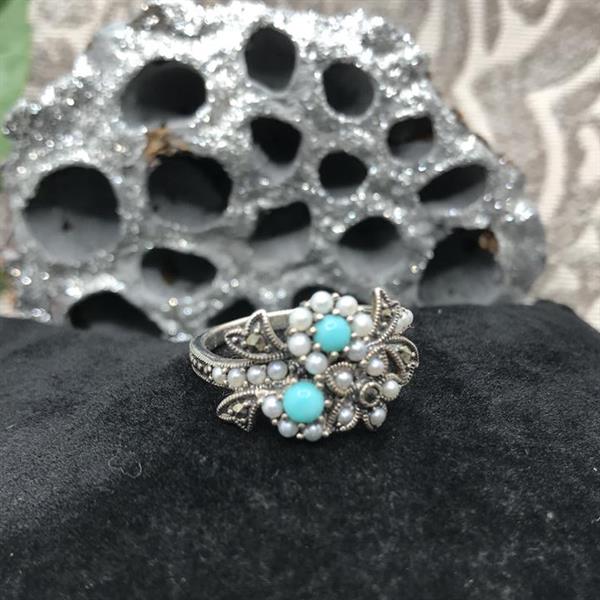 Silver, Turquoise, Marcasite Ring