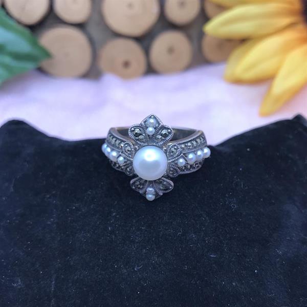 Silver, Marcasite and Seed Pearl Ring