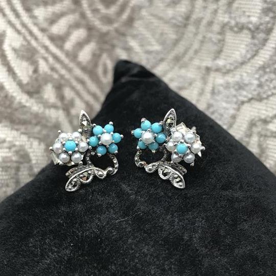 Silver/Turquoise/Marcasite and Seed Pearl Earrings