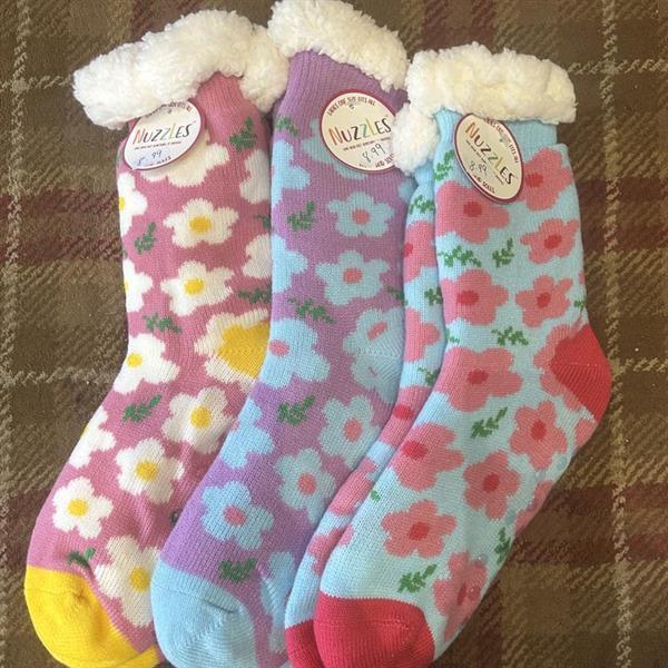 Womens Flower Slipper Socks