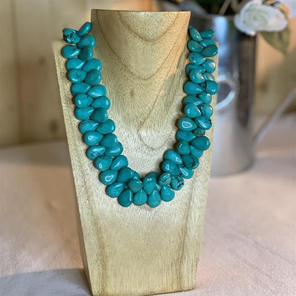 Blue Turquoise Stone 5 Row Multi Beaded Necklace Strand Statement Necklace 